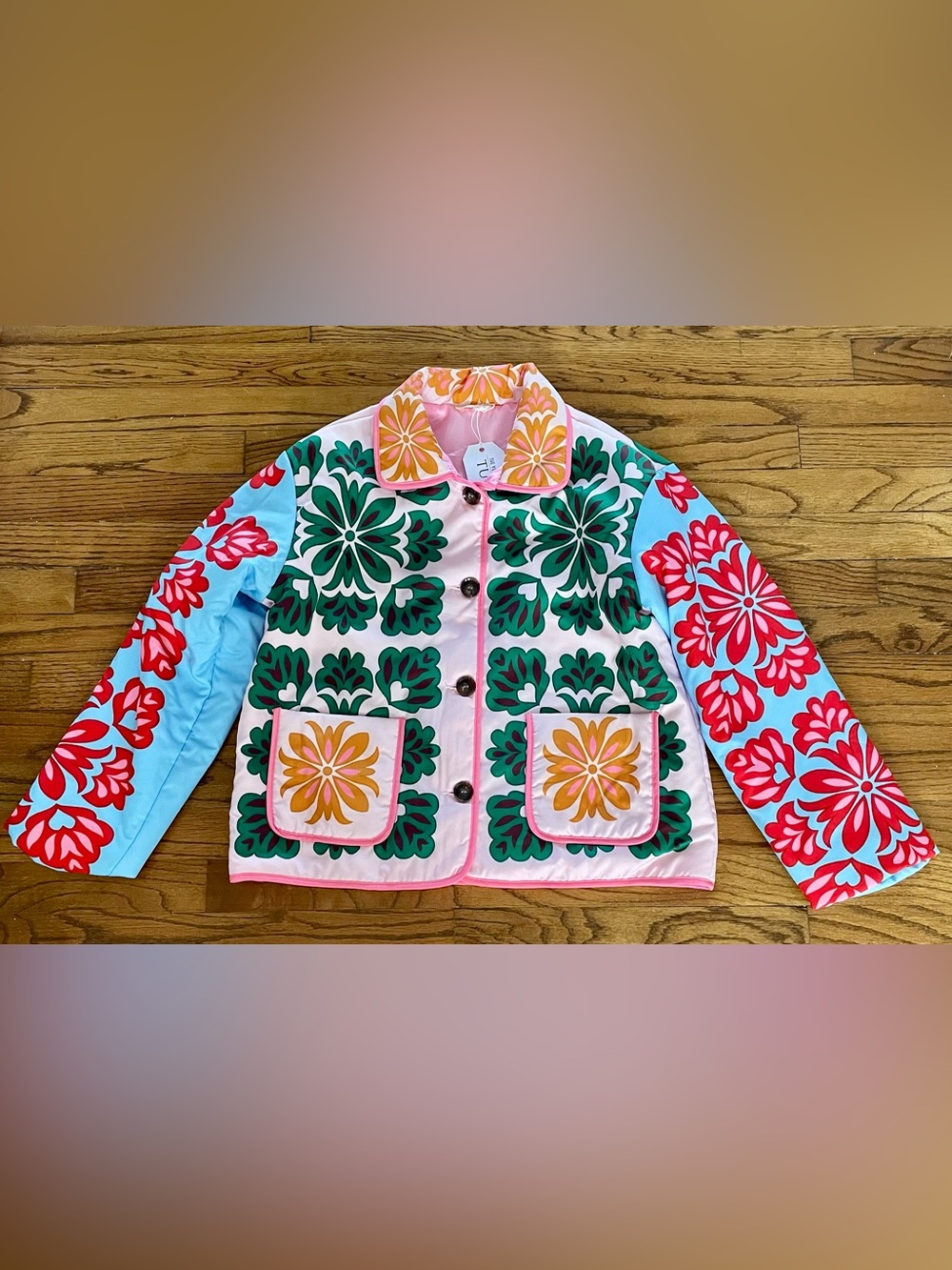 Sunday Up Colorful Floral Print Quilted Jacket Women’s Small NEW W/ TAGS